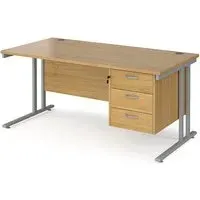 Melor Cantilever Computer Desk with 3 Drawers - Oak, MDF