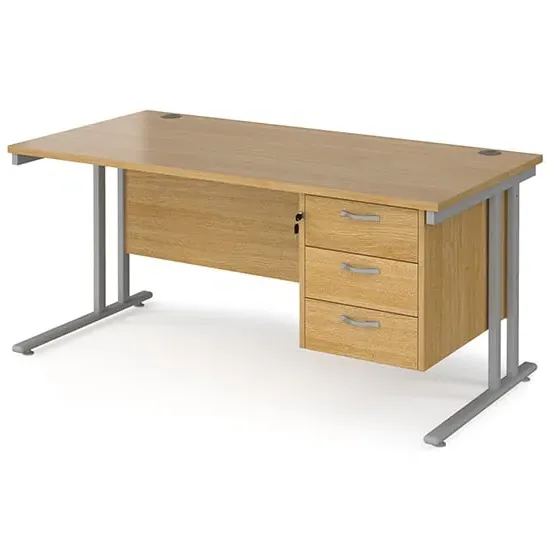 Melor Cantilever Computer Desk with 3 Drawers - Oak, MDF