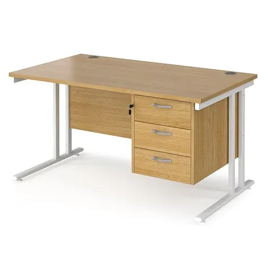 Melor Cantilever Computer Desk with 3 Drawers - Oak, MDF