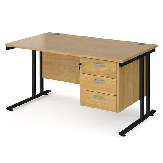 Melor Cantilever Computer Desk with 3 Drawers - Oak, MDF