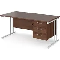 Melor Cantilever Computer Desk with 3 Drawers - Walnut, MDF