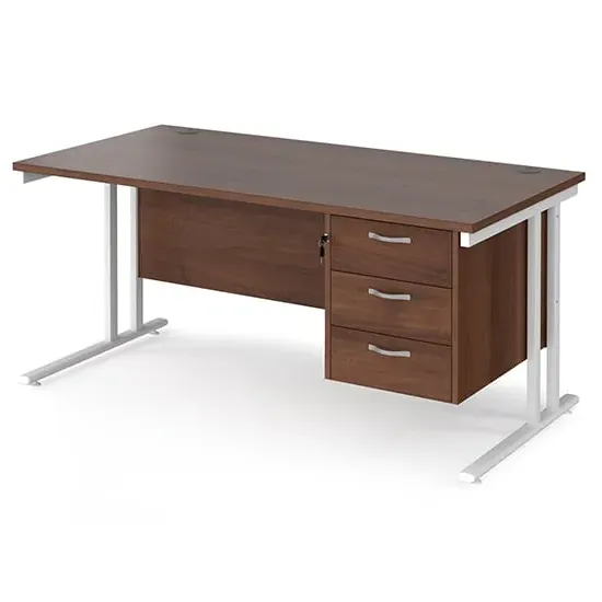 Melor Cantilever Computer Desk with 3 Drawers - Walnut, MDF