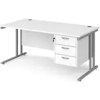 Melor Cantilever Computer Desk with 3 Drawers - White, MDF