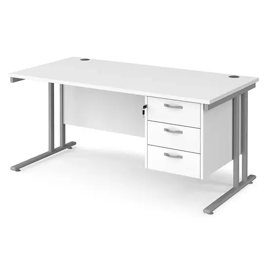 Melor Cantilever Computer Desk with 3 Drawers - White, MDF