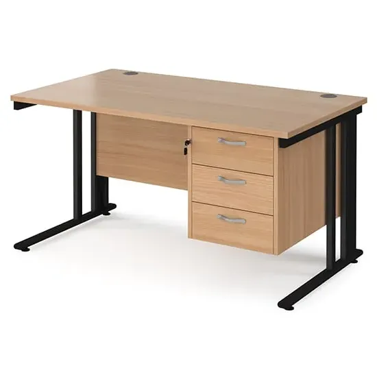 Melor Computer Desk with 3 Drawers - Beech, Black