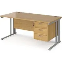 Melor Computer Desk with Cable Management and 3 Drawers - Oak