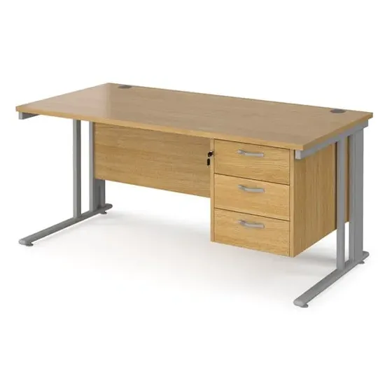 Melor Computer Desk with Cable Management and 3 Drawers - Oak