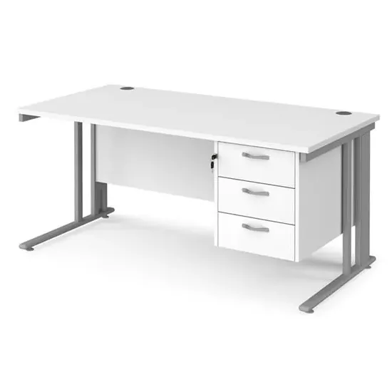 Melor Computer Desk with Cable Management and 3 Drawers - White