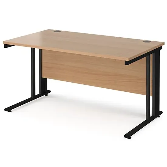 Melor Computer Desk with Cable Management - Beech, Black image