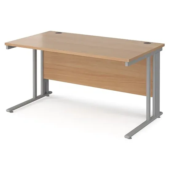 Melor Computer Desk with Cable Management - Beech, Silver