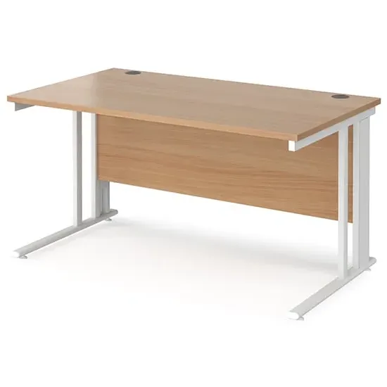 Melor Computer Desk with Cable Management - Beech, White