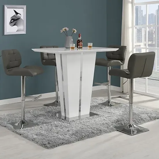 Memphis Glass Rectangular Bar Table with 4 Candid Stools - White