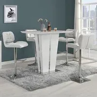 Memphis Glass Rectangular Bar Table with 4 Candid Stools - White