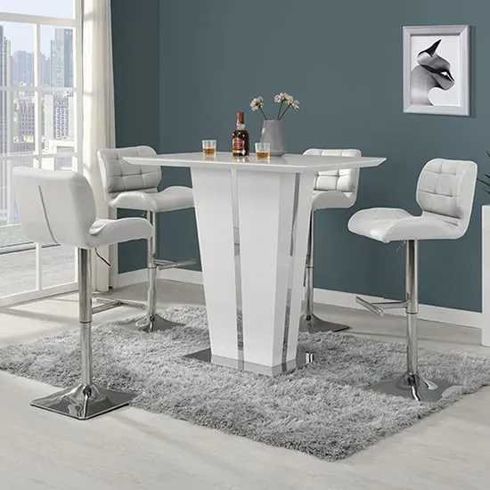 Memphis Glass Rectangular Bar Table with 4 Candid Stools - White