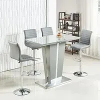 Memphis Glass Rectangular Bar Table with 4 Ripple Stools - Grey