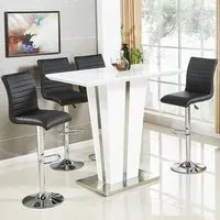 Memphis Glass Rectangular Bar Table with 4 Ripple Stools - White