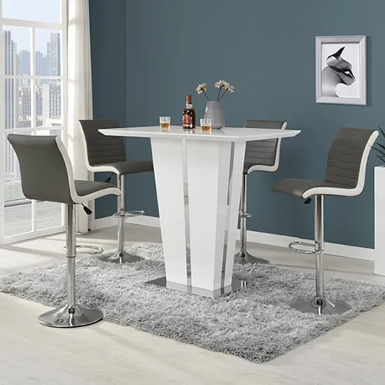 Memphis Glass Rectangular Bar Table with 4 Ritz Stools - White
