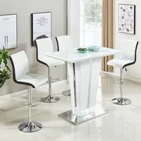 Memphis Glass Rectangular Bar Table with 4 Ritz Stools - White