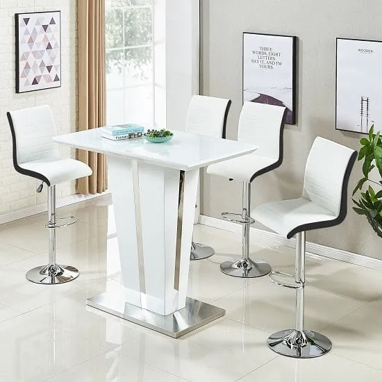 Memphis Glass Rectangular Bar Table with 4 Ritz Stools - White image