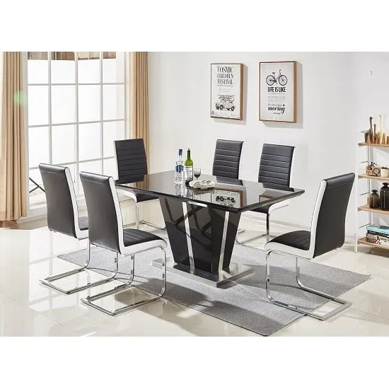 Memphis Large Black Gloss Dining Table 6 Symphony Chairs - Black
