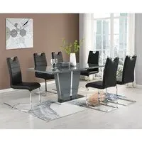 Memphis Large Dining Set with 6 Petra Chairs - Black, Glass