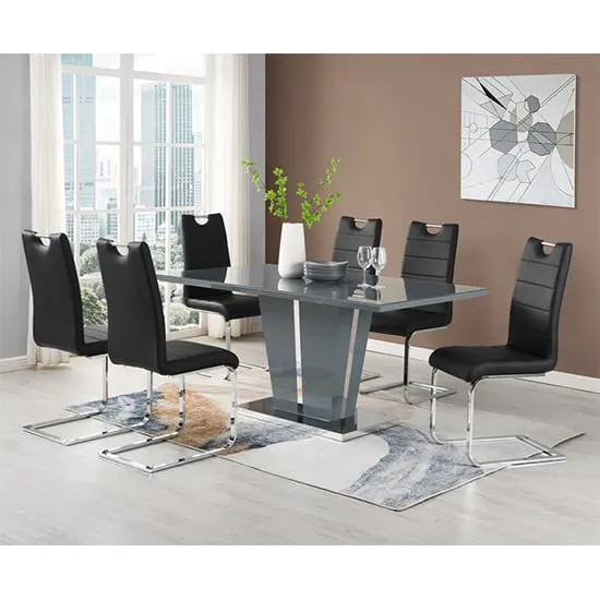Memphis Large Dining Set with 6 Petra Chairs - Black, Glass