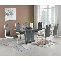 Memphis Large Dining Set with 6 Petra Chairs - Grey, Glass
