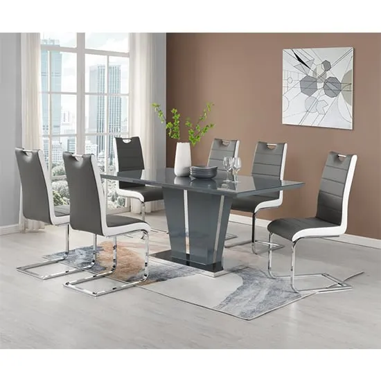 Memphis Large Dining Set with 6 Petra Chairs - Grey, Glass