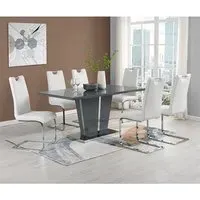 Memphis Large Dining Set with 6 Petra Chairs - White, Glass