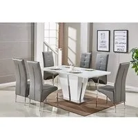 Memphis Large Dining Table Set with 6 Vesta Chairs - White