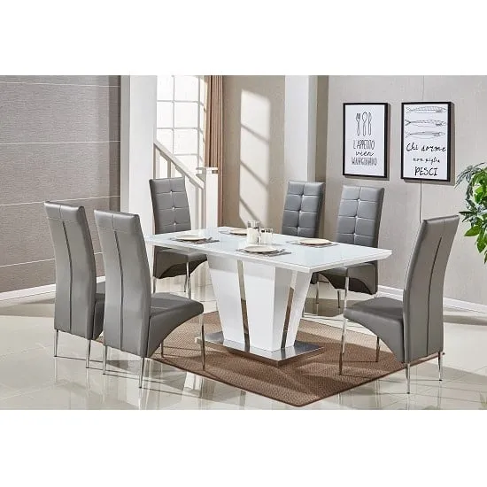 Memphis Large Dining Table Set with 6 Vesta Chairs - White
