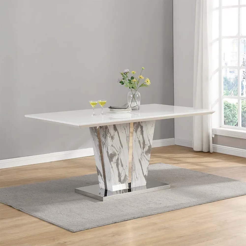 Memphis Large Dining Table - White, Glass