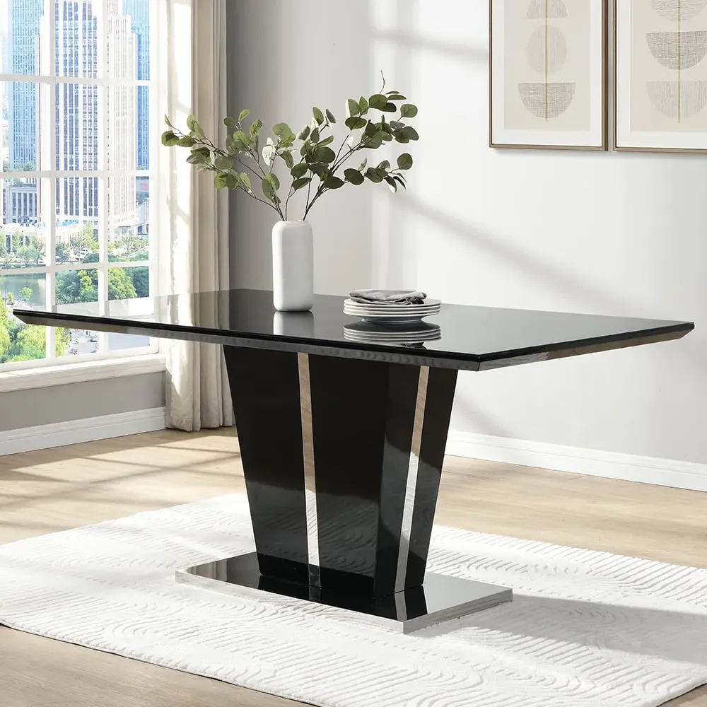 Memphis Large Dining Table with Glass Top - Black