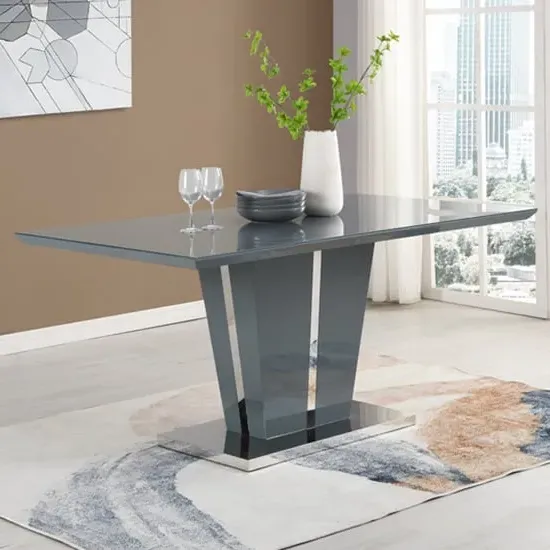Memphis Large Dining Table with Glass Top - Grey