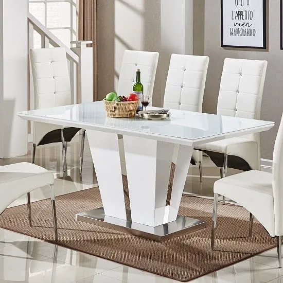 Memphis Large Dining Table with Glass Top - White