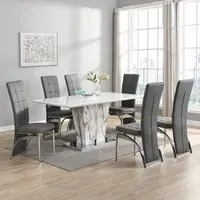 Memphis Large Filo Effect Dining Table 6 Ravenna Chairs - Grey