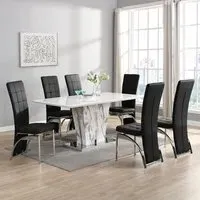 Memphis Large Filo Effect Dining Table 6 Ravenna Chairs - White