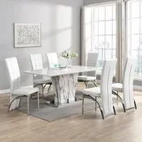 Memphis Large Filo Effect Dining Table 6 Ravenna Chairs - White