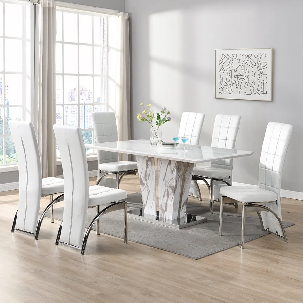 Memphis Large Filo Effect Dining Table 6 Ravenna Chairs - White