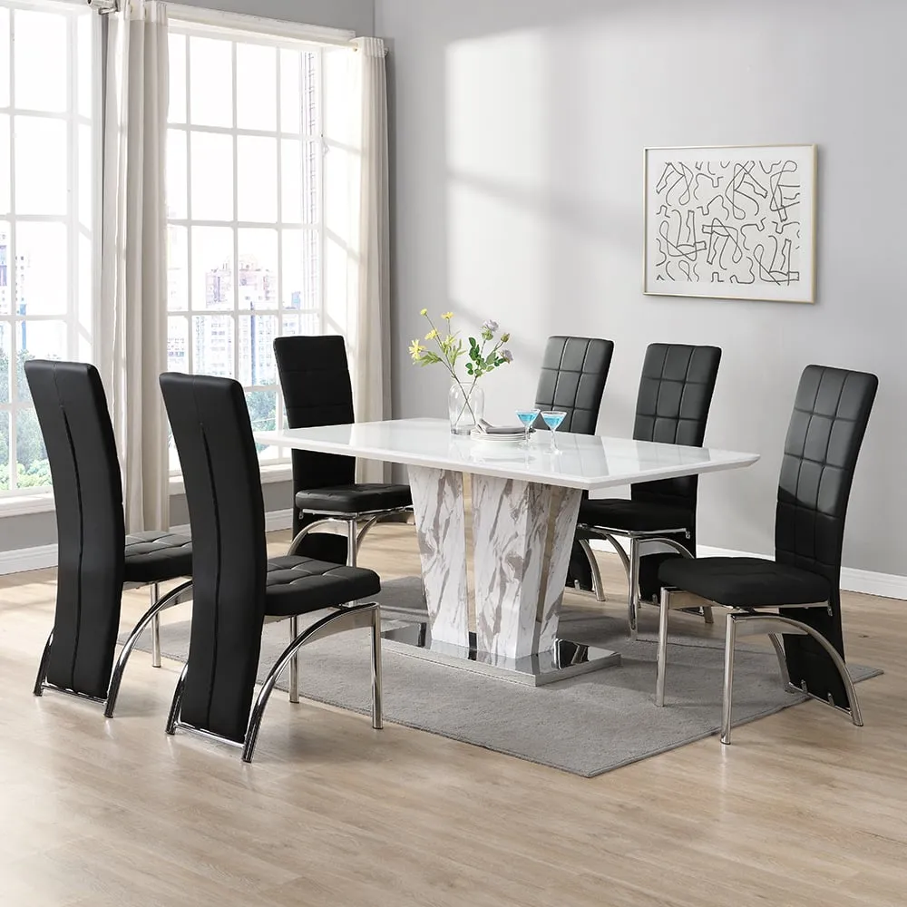 Memphis Large Filo Effect Dining Table 6 Ravenna Chairs - White