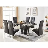 Memphis Large Gloss Dining Table with 6 Vesta Chairs - Black
