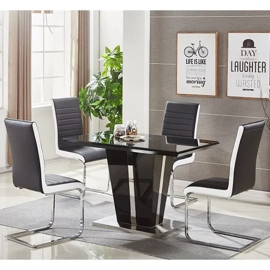 Memphis Small Black Gloss Dining Table 4 Symphony Chairs - Black image