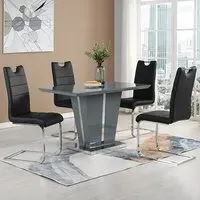 Memphis Small Dining Set with 4 Petra Chairs - Grey, Glass