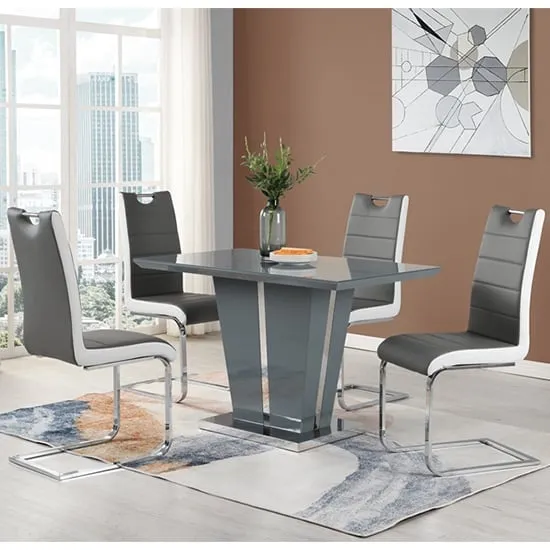 Memphis Small Dining Set with 4 Petra Chairs - Grey, Glass