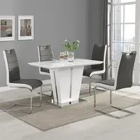 Memphis Small Dining Set with 4 Petra Chairs - White, Glass