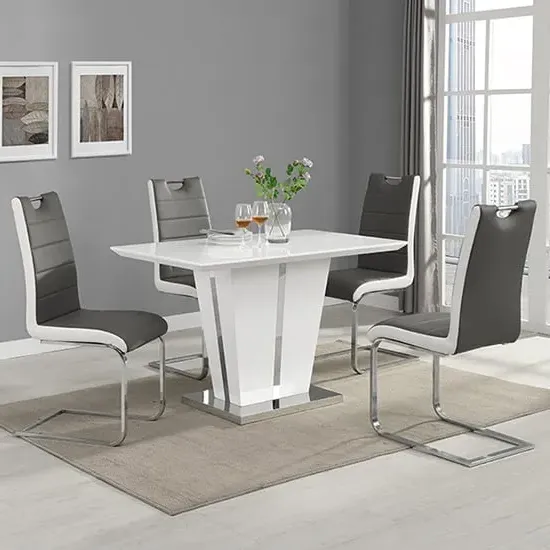 Memphis Small Dining Set with 4 Petra Chairs - White, Glass