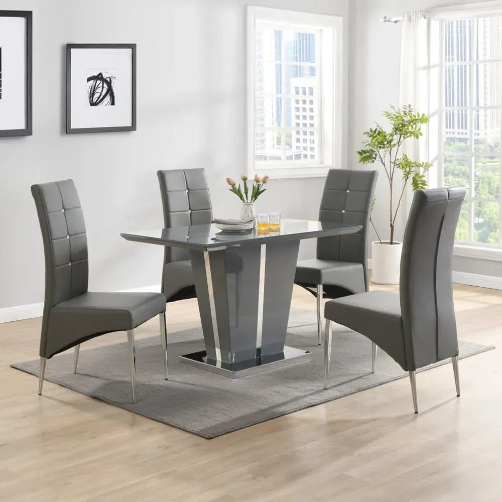 Memphis Small Dining Table Set with 4 Vesta Chairs - Grey