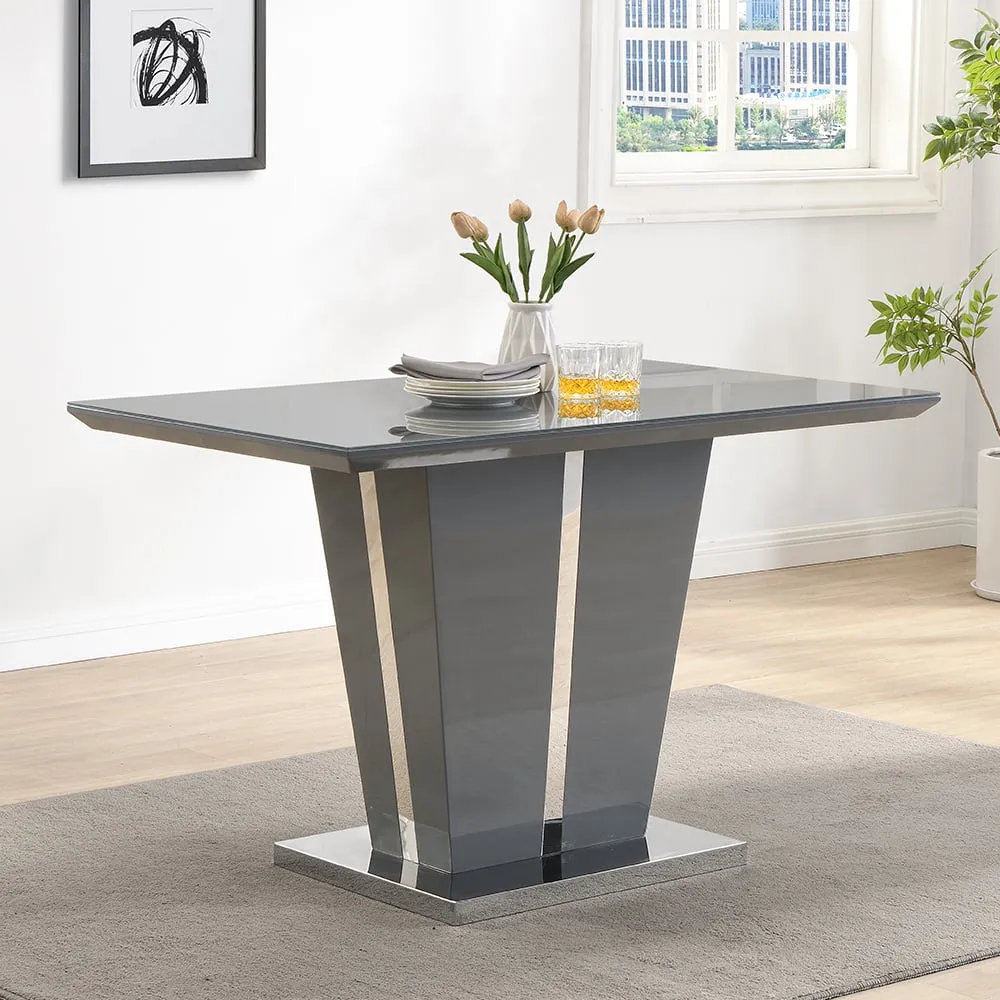 Memphis Small Dining Table with Glass Top - Grey