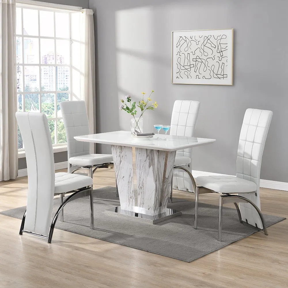 Memphis Small Filo Effect Dining Table 4 Ravenna Chairs - White