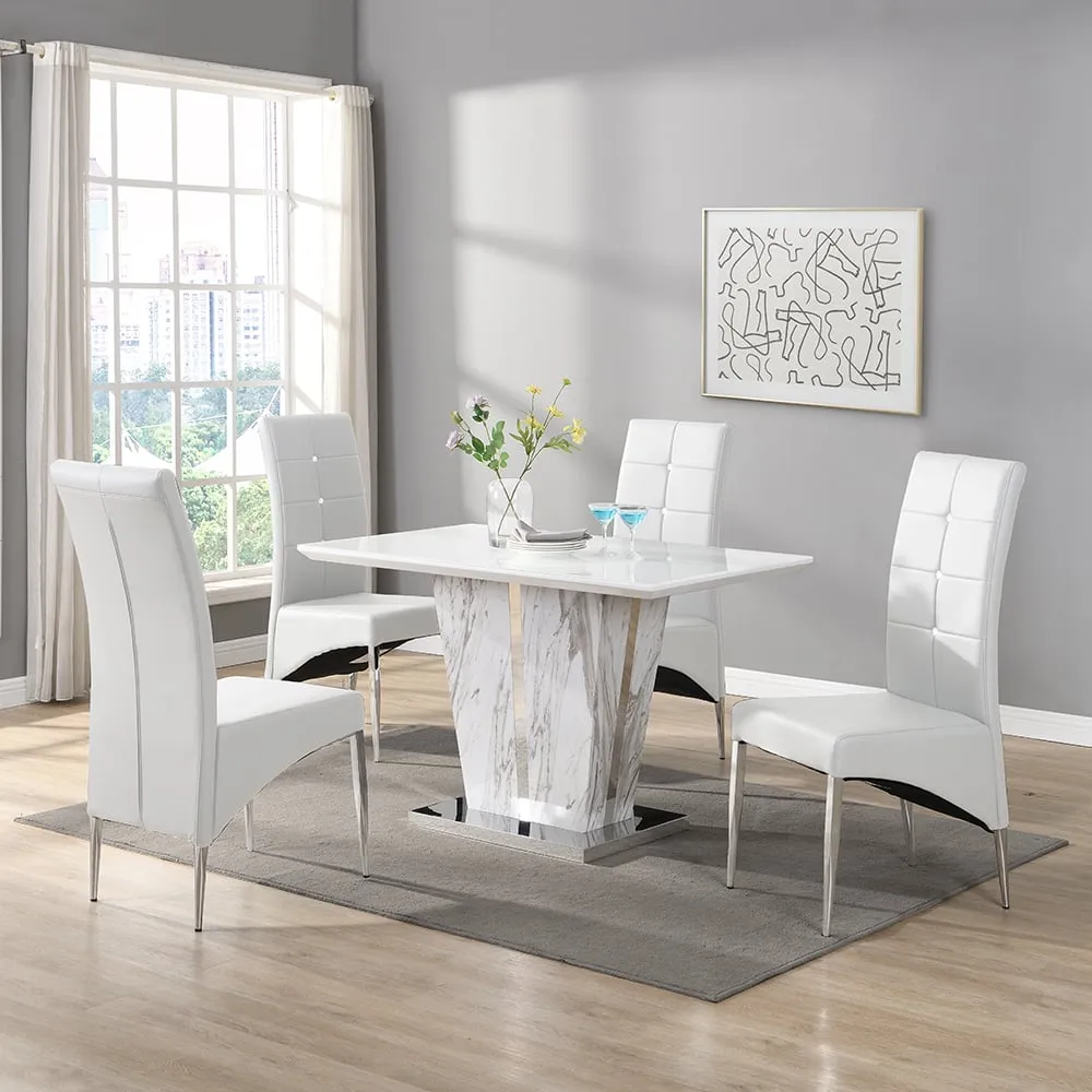 Memphis Small Filo Effect Dining Table with 4 Vesta Chairs - White image